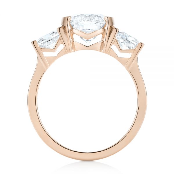 18k Rose Gold 18k Rose Gold Custom Three Stone Semi Bezel Diamond Engagement Ring - Front View - 104688