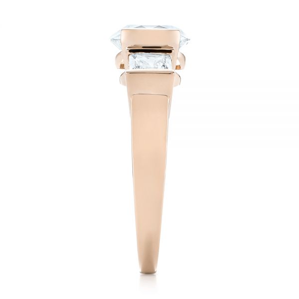 18k Rose Gold 18k Rose Gold Custom Three Stone Semi Bezel Diamond Engagement Ring - Side View - 104688