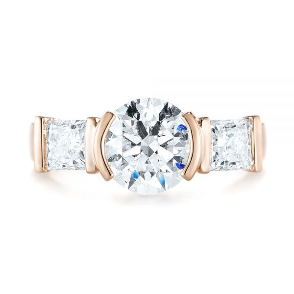 14k Rose Gold 14k Rose Gold Custom Three Stone Semi Bezel Diamond Engagement Ring - Top View -  104688