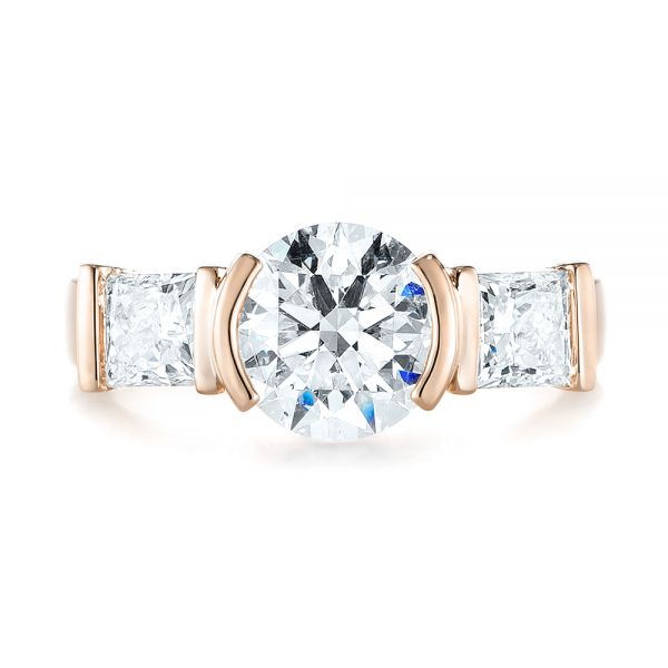 18k Rose Gold 18k Rose Gold Custom Three Stone Semi Bezel Diamond Engagement Ring - Top View - 104688