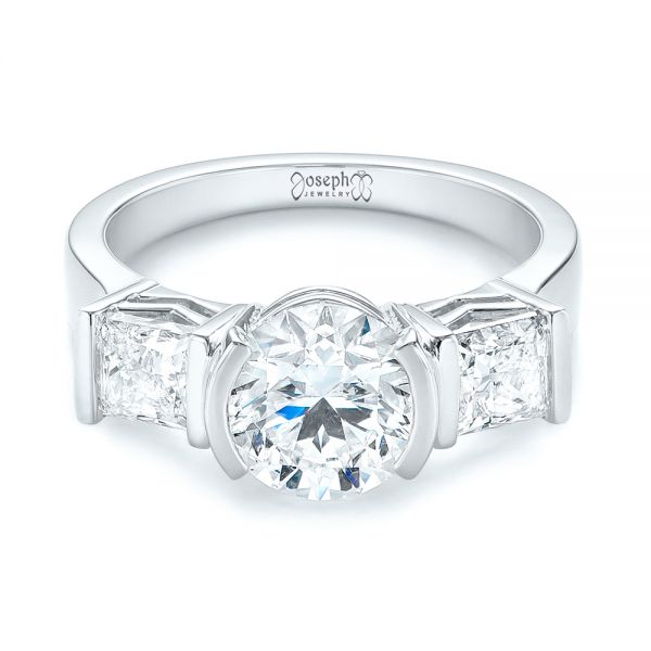 14k White Gold 14k White Gold Custom Three Stone Semi Bezel Diamond Engagement Ring - Flat View -  104688