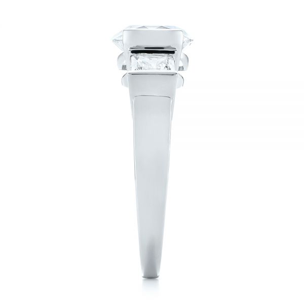 Platinum Platinum Custom Three Stone Semi Bezel Diamond Engagement Ring - Side View - 104688