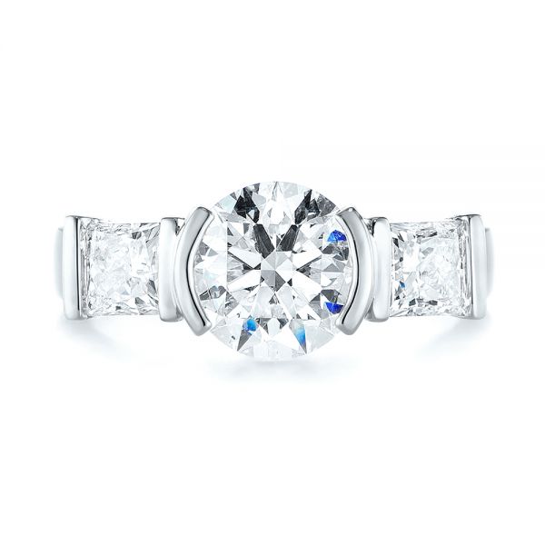 18k White Gold 18k White Gold Custom Three Stone Semi Bezel Diamond Engagement Ring - Top View -  104688