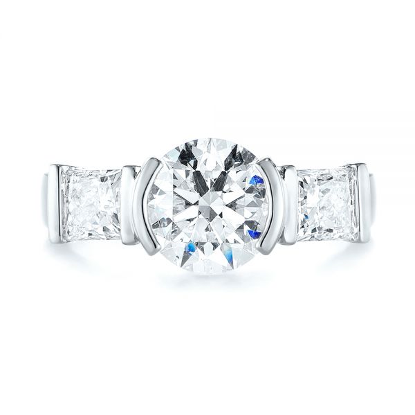 Platinum Platinum Custom Three Stone Semi Bezel Diamond Engagement Ring - Top View - 104688