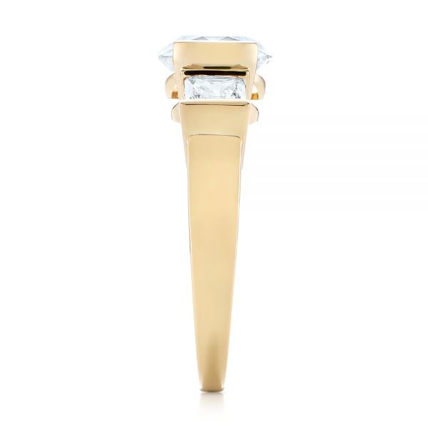 14k Yellow Gold Custom Three Stone Semi Bezel Diamond Engagement Ring - Side View - 104688