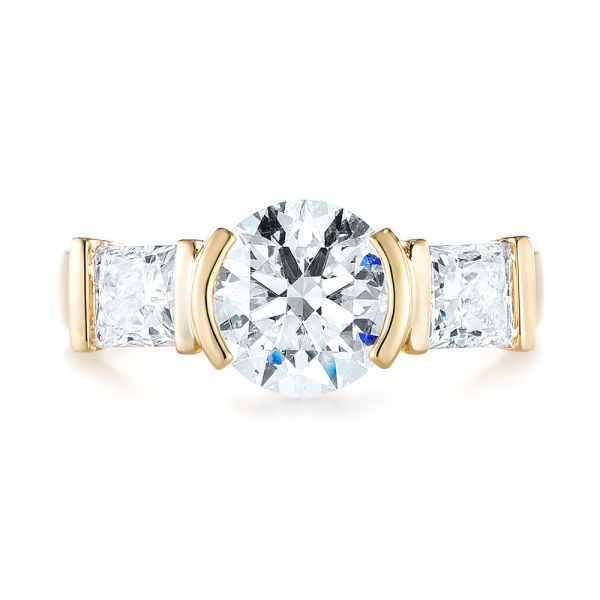 14k Yellow Gold Custom Three Stone Semi Bezel Diamond Engagement Ring - Top View -  104688