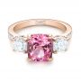 14k Rose Gold 14k Rose Gold Custom Three Stone Spinel And Diamond Engagement Ring - Flat View -  103647 - Thumbnail