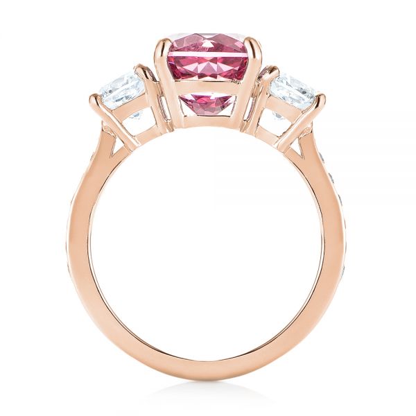 14k Rose Gold 14k Rose Gold Custom Three Stone Spinel And Diamond Engagement Ring - Front View -  103647