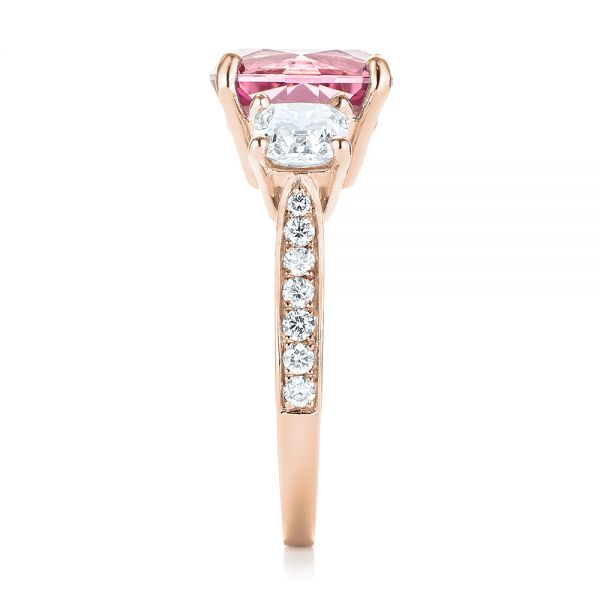 18k Rose Gold 18k Rose Gold Custom Three Stone Spinel And Diamond Engagement Ring - Side View -  103647