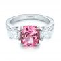 14k White Gold 14k White Gold Custom Three Stone Spinel And Diamond Engagement Ring - Flat View -  103647 - Thumbnail