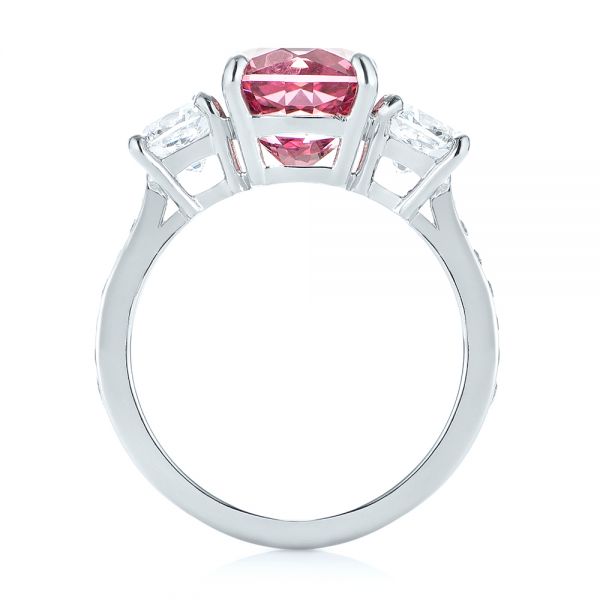 18k White Gold 18k White Gold Custom Three Stone Spinel And Diamond Engagement Ring - Front View -  103647