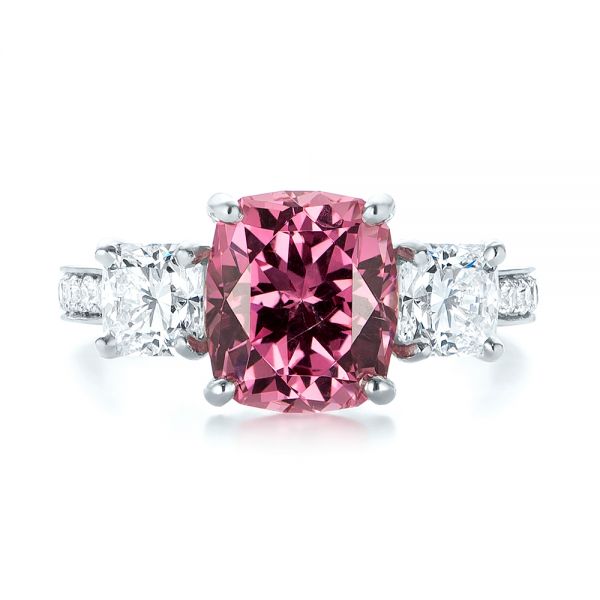 18k White Gold 18k White Gold Custom Three Stone Spinel And Diamond Engagement Ring - Top View -  103647