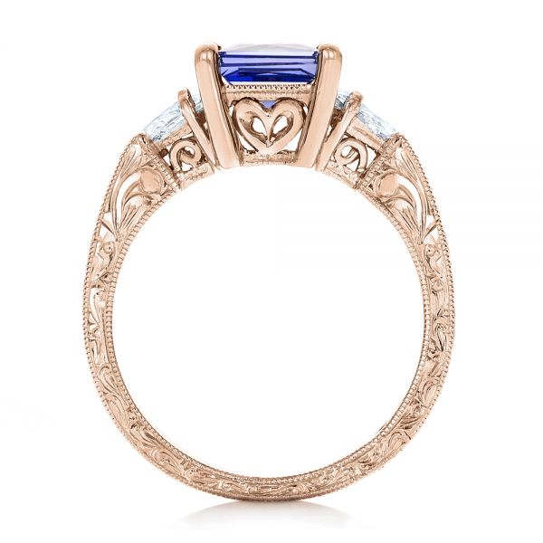14k Rose Gold 14k Rose Gold Custom Three Stone Tanzanite And Diamond Anniversary Ring - Front View - 102144