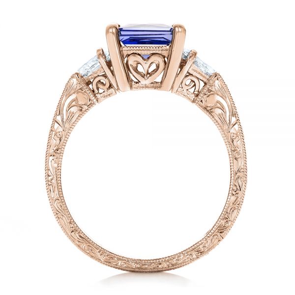 18k Rose Gold 18k Rose Gold Custom Three Stone Tanzanite And Diamond Anniversary Ring - Front View -  102144