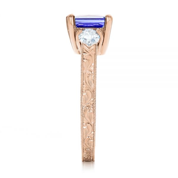 14k Rose Gold 14k Rose Gold Custom Three Stone Tanzanite And Diamond Anniversary Ring - Side View - 102144