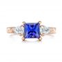 18k Rose Gold 18k Rose Gold Custom Three Stone Tanzanite And Diamond Anniversary Ring - Top View -  102144 - Thumbnail