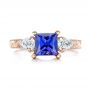 14k Rose Gold 14k Rose Gold Custom Three Stone Tanzanite And Diamond Anniversary Ring - Top View -  102144 - Thumbnail