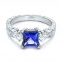  Platinum Platinum Custom Three Stone Tanzanite And Diamond Anniversary Ring - Flat View -  102144 - Thumbnail