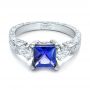 14k White Gold 14k White Gold Custom Three Stone Tanzanite And Diamond Anniversary Ring - Flat View -  102144 - Thumbnail