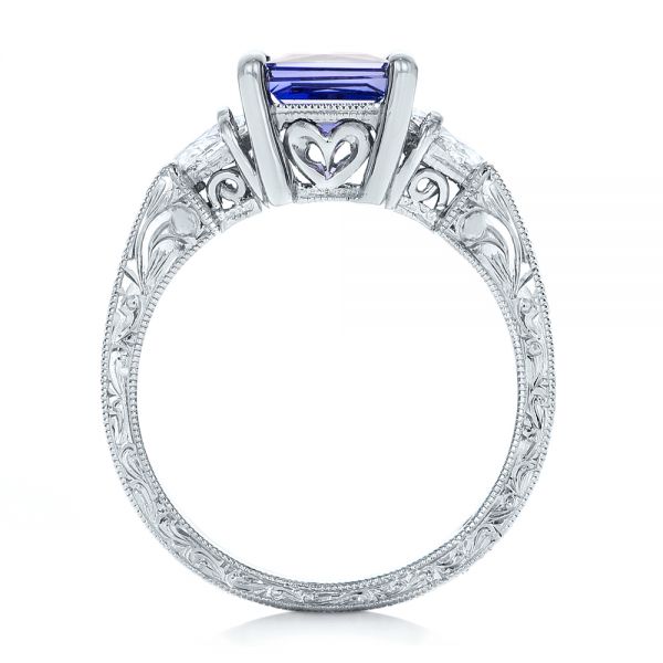 Platinum Platinum Custom Three Stone Tanzanite And Diamond Anniversary Ring - Front View - 102144