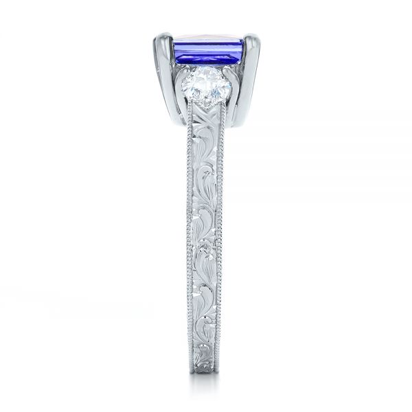 Platinum Platinum Custom Three Stone Tanzanite And Diamond Anniversary Ring - Side View - 102144