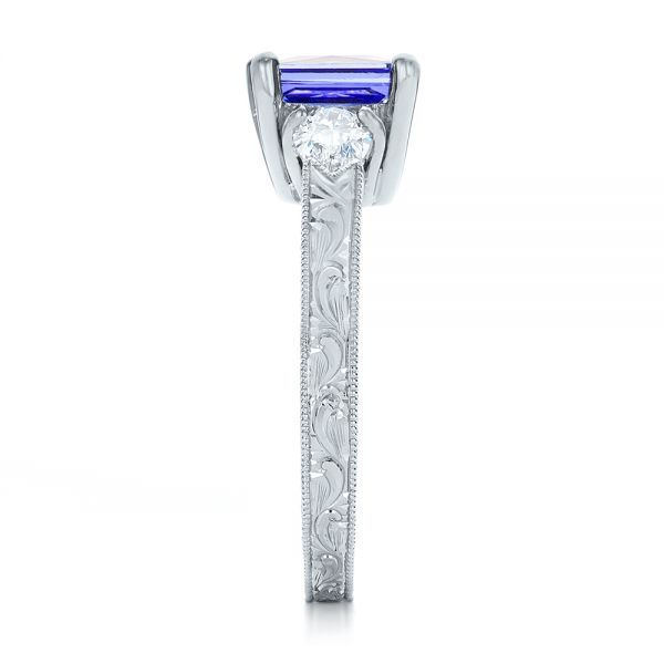 14k White Gold 14k White Gold Custom Three Stone Tanzanite And Diamond Anniversary Ring - Side View -  102144