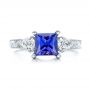 18k White Gold 18k White Gold Custom Three Stone Tanzanite And Diamond Anniversary Ring - Top View -  102144 - Thumbnail