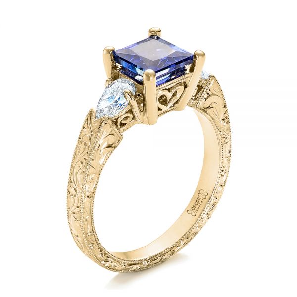 Partially Faceted Tanzanite Crystal Gemstone Diamond 18K Yellow Gold Ring Multi Stone Wedding Ring One of A Kind Three Stone Ring 1038