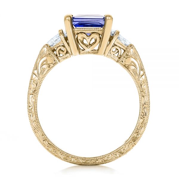 18k Yellow Gold 18k Yellow Gold Custom Three Stone Tanzanite And Diamond Anniversary Ring - Front View - 102144