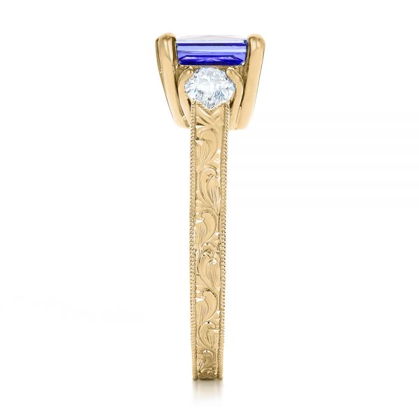 18k Yellow Gold 18k Yellow Gold Custom Three Stone Tanzanite And Diamond Anniversary Ring - Side View -  102144