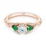 14k Rose Gold 14k Rose Gold Custom Three-stone Tsavorite And Diamond Engagement Ring - Flat View -  103209 - Thumbnail
