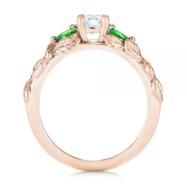 14k Rose Gold 14k Rose Gold Custom Three-stone Tsavorite And Diamond Engagement Ring - Front View -  103209