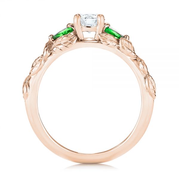 18k Rose Gold 18k Rose Gold Custom Three-stone Tsavorite And Diamond Engagement Ring - Front View - 103209