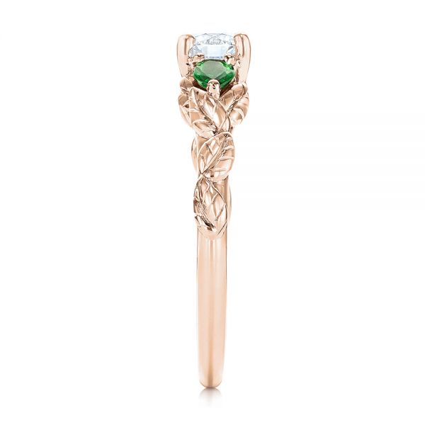 18k Rose Gold 18k Rose Gold Custom Three-stone Tsavorite And Diamond Engagement Ring - Side View -  103209