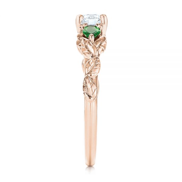 18k Rose Gold 18k Rose Gold Custom Three-stone Tsavorite And Diamond Engagement Ring - Side View - 103209