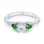 14k White Gold Custom Three-stone Tsavorite And Diamond Engagement Ring - Flat View -  103209 - Thumbnail