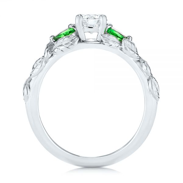 14k White Gold Custom Three-stone Tsavorite And Diamond Engagement Ring - Front View -  103209
