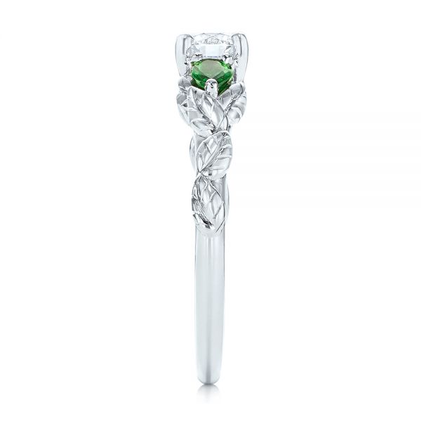 14k White Gold Custom Three-stone Tsavorite And Diamond Engagement Ring - Side View -  103209