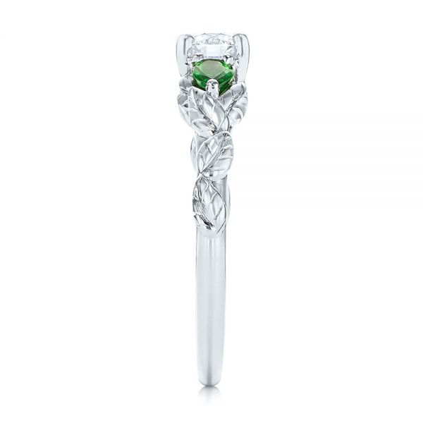 18k White Gold 18k White Gold Custom Three-stone Tsavorite And Diamond Engagement Ring - Side View -  103209