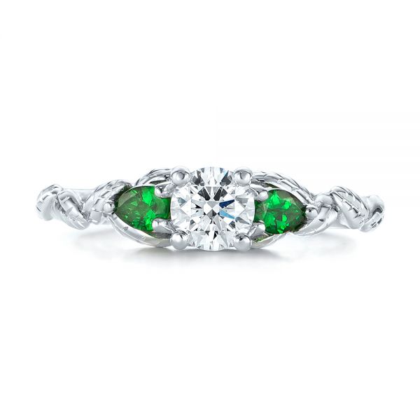  Platinum Platinum Custom Three-stone Tsavorite And Diamond Engagement Ring - Top View -  103209