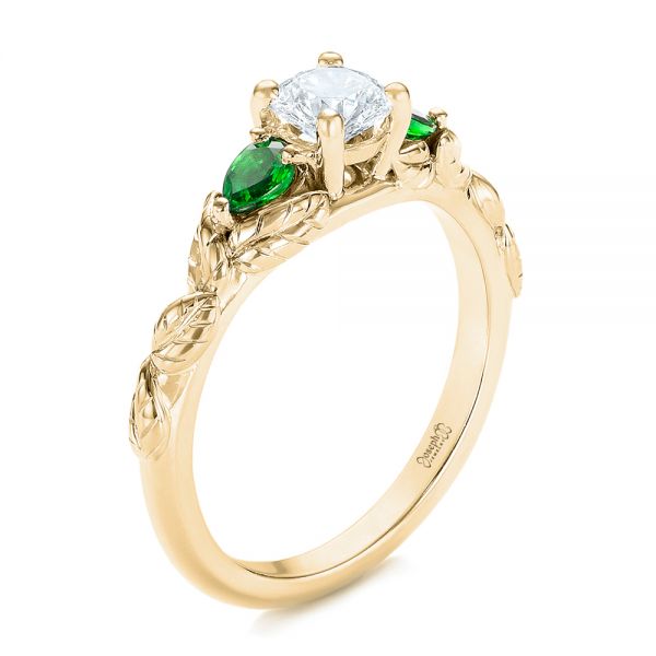 14k Yellow Gold Custom Three-stone Tsavorite And Diamond Engagement ...