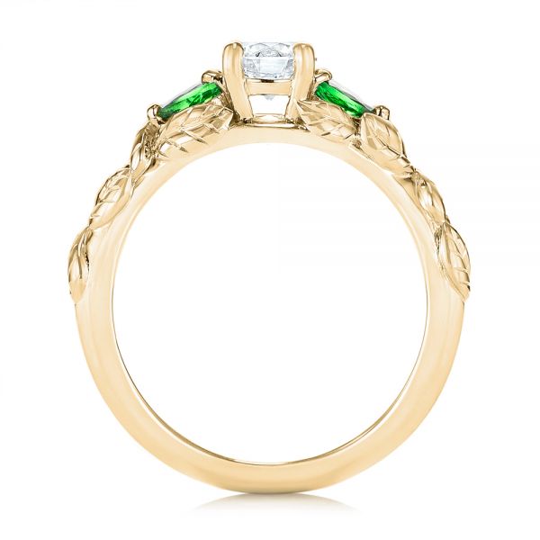 18k Yellow Gold 18k Yellow Gold Custom Three-stone Tsavorite And Diamond Engagement Ring - Front View -  103209