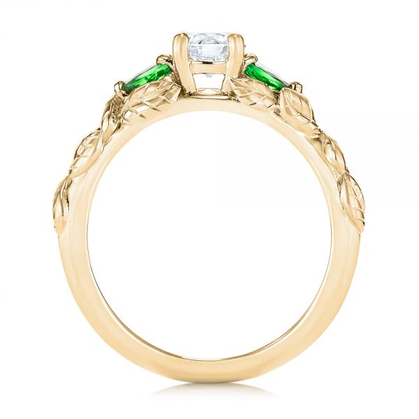 18k Yellow Gold 18k Yellow Gold Custom Three-stone Tsavorite And Diamond Engagement Ring - Front View - 103209