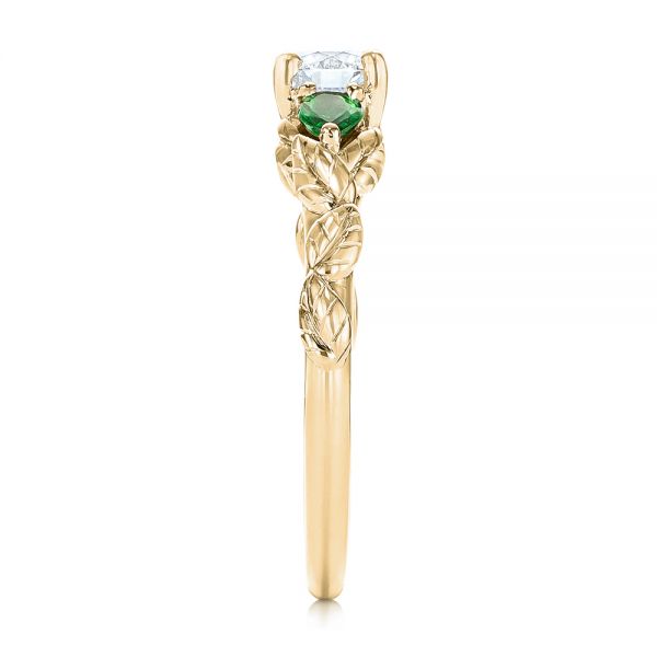 18k Yellow Gold 18k Yellow Gold Custom Three-stone Tsavorite And Diamond Engagement Ring - Side View - 103209