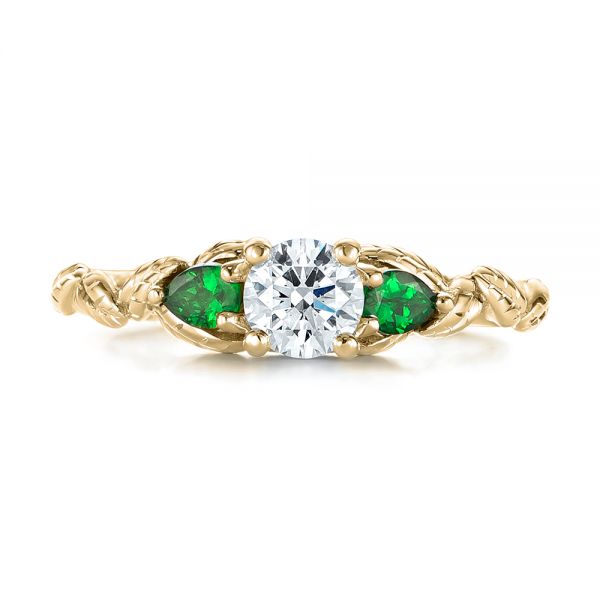 18k Yellow Gold 18k Yellow Gold Custom Three-stone Tsavorite And Diamond Engagement Ring - Top View - 103209