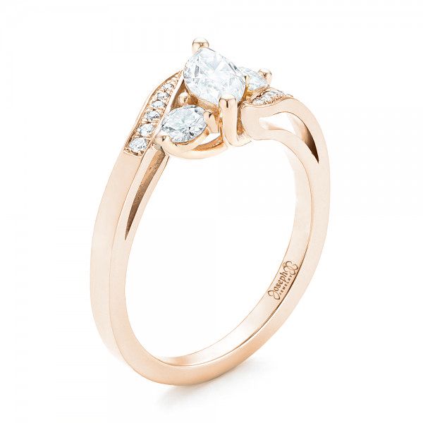 14k Rose Gold And Platinum 14k Rose Gold And Platinum Custom Three Stone Two-tone Diamond Engagement Ring - Three-Quarter View -  103008