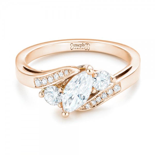 18k Rose Gold And Platinum 18k Rose Gold And Platinum Custom Three Stone Two-tone Diamond Engagement Ring - Flat View -  103008