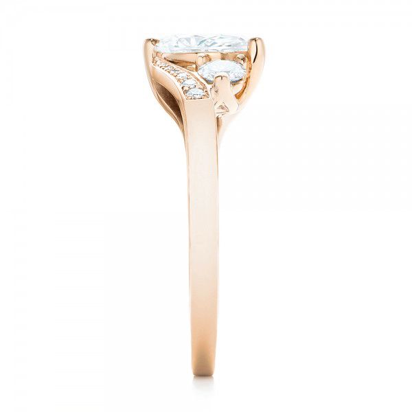 18k Rose Gold And Platinum 18k Rose Gold And Platinum Custom Three Stone Two-tone Diamond Engagement Ring - Side View -  103008