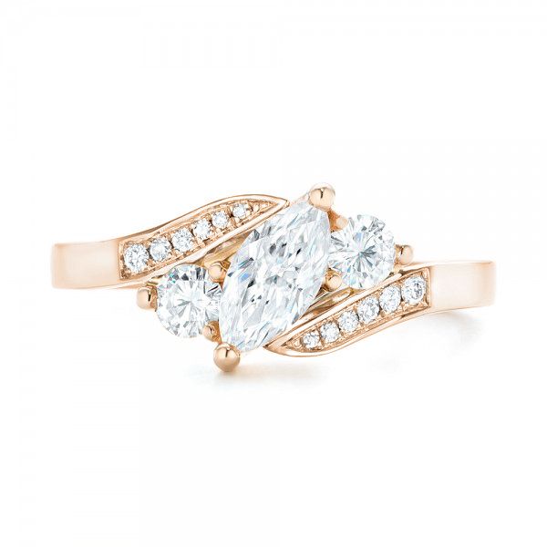 18k Rose Gold And Platinum 18k Rose Gold And Platinum Custom Three Stone Two-tone Diamond Engagement Ring - Top View -  103008