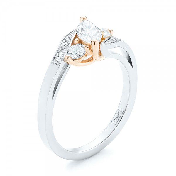  Platinum And 18K Gold Platinum And 18K Gold Custom Three Stone Two-tone Diamond Engagement Ring - Three-Quarter View -  103008